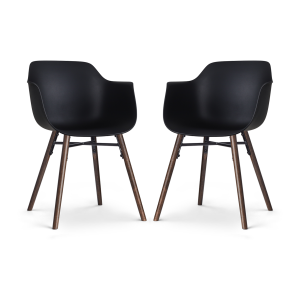 Nena-Puk eetkamerstoel zwart - walnoot houten onderstel - set van 2