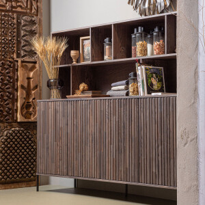 WOOOD Wandkast 'New Gravure' Essenhout, 200cm, kleur Espresso