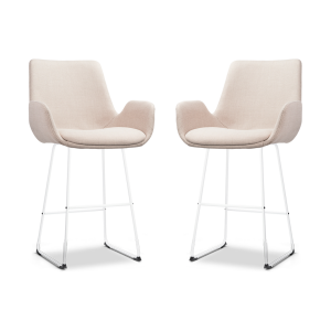 Nino-Eef barkruk beige - wit onderstel - 65 cm - set van 2