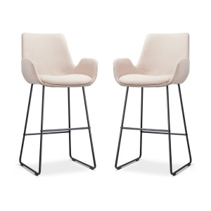 Nino-Eef barkruk beige - zwart onderstel - 75 cm - set van 2