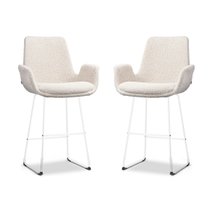 Nino-Eef barkruk bouclé beige - wit onderstel - 65 cm - set van 2