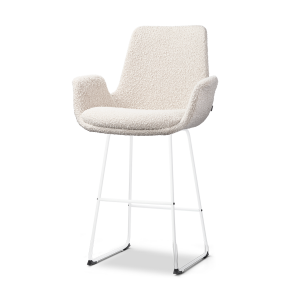 Nino-Eef barkruk bouclé beige - wit onderstel - 65 cm