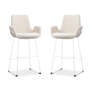 Nino-Eef barkruk bouclé beige - wit onderstel - 75 cm - set van 2