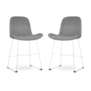 Nino-Fé barkruk velvet grijs - wit onderstel - 65 cm - set van 2