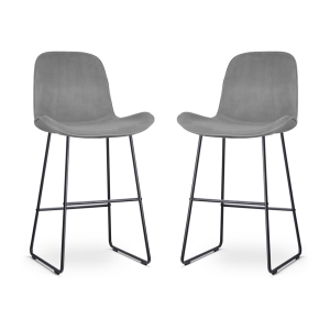 Nino-Fé barkruk velvet grijs - zwart onderstel - 75 cm - set van 2