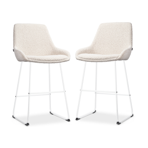 Nino-Isa barkruk bouclé beige - wit onderstel - 65 cm - set van 2