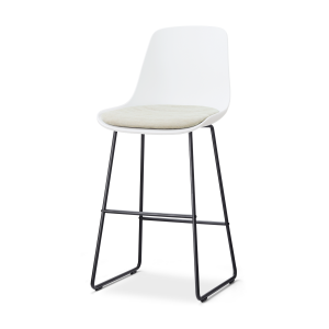 Nino-Liv barkruk wit met naturelbeige zitkussen - zwart onderstel - 75 cm