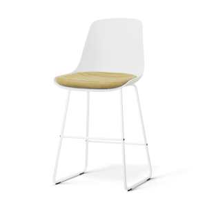 Nino-Liv barkruk wit met warm oker zitkussen - wit onderstel - 65 cm