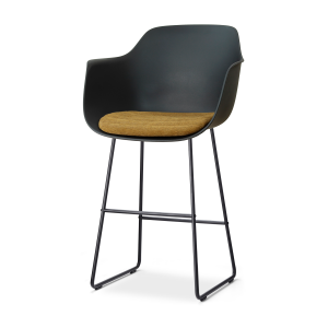 Nino-Liz barkruk zwart met mosgroen zitkussen - zwart onderstel - 75 cm