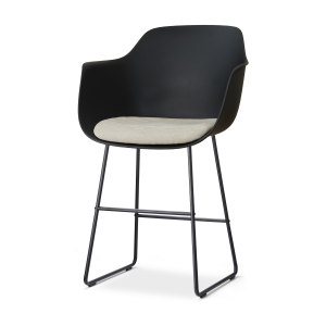 Nino-Liz barkruk zwart met naturelbeige zitkussen - zwart onderstel - 65 cm