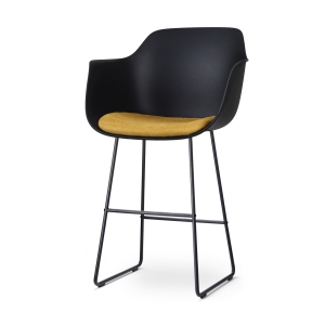 Nino-Liz barkruk zwart met okergeel zitkussen - zwart onderstel - 75 cm