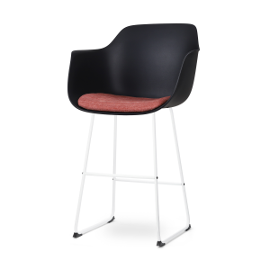 Nino-Liz barkruk zwart met terracotta rood zitkussen - wit onderstel - 75 cm