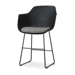 Nino-Liz barkruk zwart met zeegrijs zitkussen - zwart onderstel - 65 cm