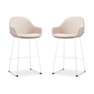 Nino-Mae barkruk beige - wit onderstel - 75 cm - set van 2