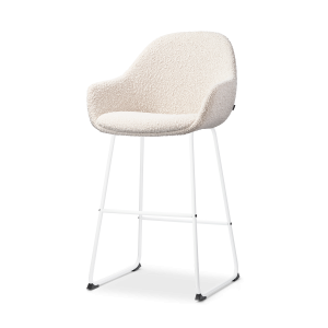 Nino-Mae barkruk bouclé beige - wit onderstel - 65 cm