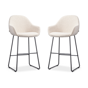 Nino-Mae barkruk bouclé beige - zwart onderstel - 65 cm - set van 2