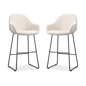 Nino-Mae barkruk bouclé beige - zwart onderstel - 75 cm - set van 2