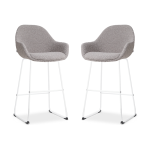 Nino-Mae barkruk bouclé taupe - wit onderstel - 75 cm - set van 2