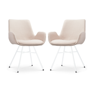 Noa-Eef eetkamerstoel beige - wit onderstel - set van 2