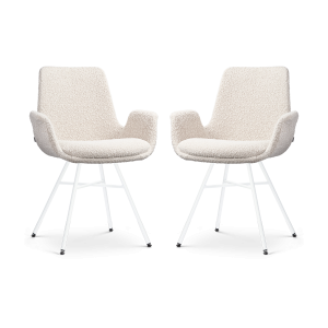 Noa-Eef eetkamerstoel bouclé beige - wit onderstel - set van 2