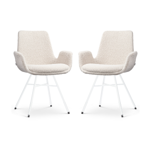 Noa-Eef eetkamerstoel bouclé beige - wit onderstel - set van 2