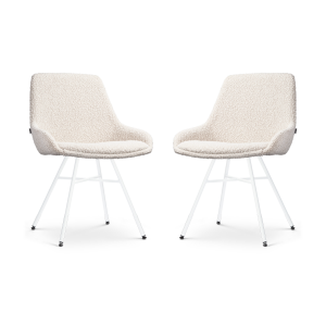 Noa-Isa eetkamerstoel bouclé beige - wit onderstel - set van 2