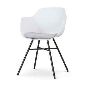 Noa-Liz eetkamerstoel wit met lichtgrijs zitkussen - zwart onderstel