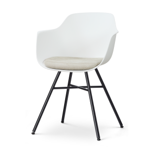 Noa-Liz eetkamerstoel wit met naturelbeige zitkussen - zwart onderstel