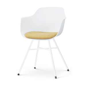 Noa-Liz eetkamerstoel wit met warm oker zitkussen - wit onderstel