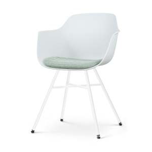 Noa-Liz eetkamerstoel wit met zacht groen zitkussen - wit onderstel