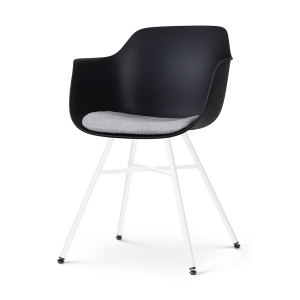 Noa-Liz eetkamerstoel zwart met lichtgrijs zitkussen - wit onderstel