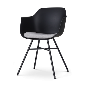 Noa-Liz eetkamerstoel zwart met lichtgrijs zitkussen - zwart onderstel