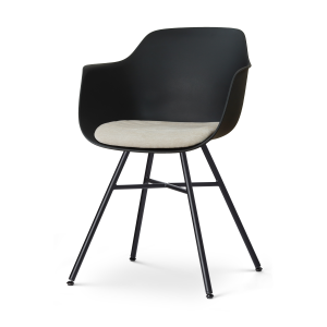 Noa-Liz eetkamerstoel zwart met naturelbeige zitkussen - zwart onderstel