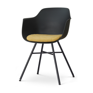 Noa-Liz eetkamerstoel zwart met warm oker zitkussen - zwart onderstel
