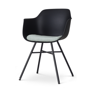 Noa-Liz eetkamerstoel zwart met zacht groen zitkussen - zwart onderstel