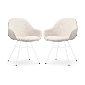 Noa-Mae eetkamerstoel bouclé beige - wit onderstel - set van 2