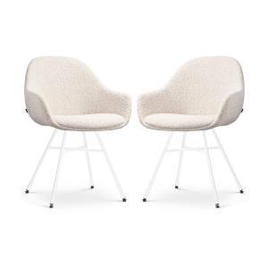 Noa-Mae eetkamerstoel bouclé beige - wit onderstel - set van 2