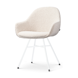 Noa-Mae eetkamerstoel bouclé beige - wit onderstel