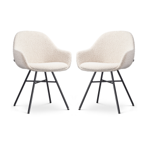 Noa-Mae eetkamerstoel bouclé beige - zwart onderstel - set van 2