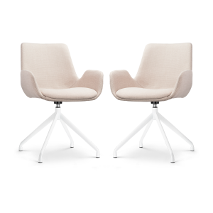 Nola-Eef draaibare eetkamerstoel beige - wit onderstel - set van 2