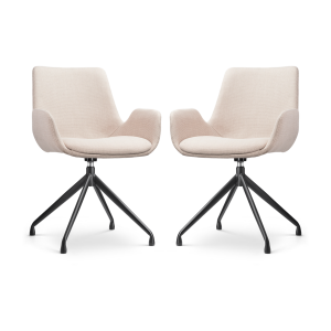 Nola-Eef draaibare eetkamerstoel beige - zwart onderstel - set van 2