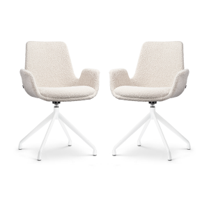 Nola-Eef draaibare eetkamerstoel bouclé beige - wit onderstel - set van 2