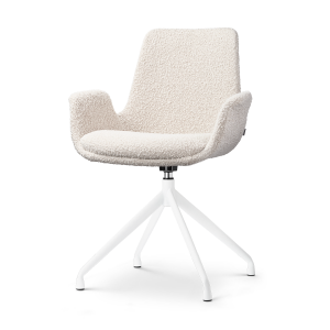 Nola-Eef draaibare eetkamerstoel bouclé beige - wit onderstel