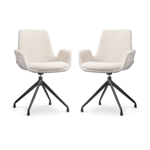 Nola-Eef draaibare eetkamerstoel bouclé beige - zwart onderstel - set van 2