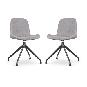 Nola-Fé draaibare eetkamerstoel rib warm grijs - zwart onderstel - set van 2