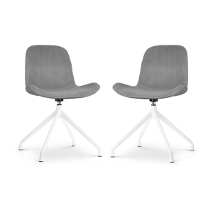 Nola-Fé draaibare eetkamerstoel velvet grijs - wit onderstel - set van 2