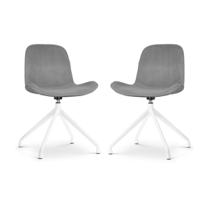 Nola-Fé draaibare eetkamerstoel velvet grijs - wit onderstel - set van 2
