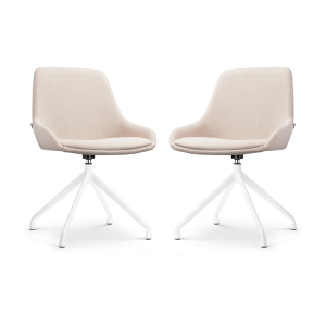 Nola-Isa draaibare eetkamerstoel beige - wit onderstel - set van 2