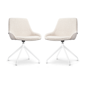 Nola-Isa draaibare eetkamerstoel bouclé beige - wit onderstel - set van 2