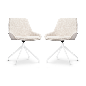 Nola-Isa draaibare eetkamerstoel bouclé beige - wit onderstel - set van 2